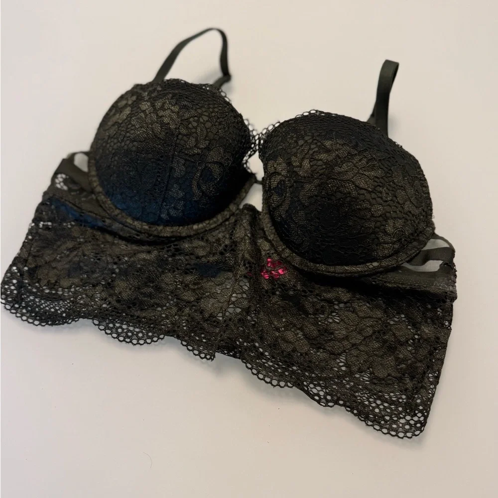 💚 La Senza Green Lace Padded Bralette Size Small - Picture 3 of 5